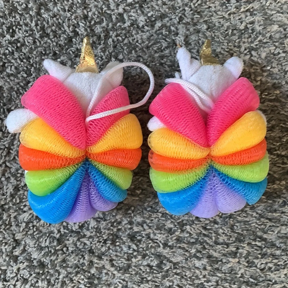 Unicorn rainbow shower bath poufs
